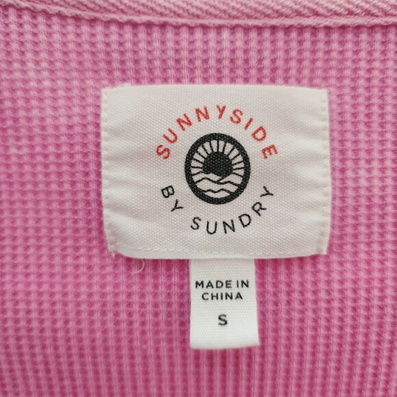 Sunnyside by Sundry Waffle-Knit Lounge Top Fuschia Pink Distressed Womens Size S - Picture 5 of 7
